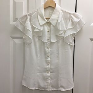 Women’s chiffon solid white blouse with flounce